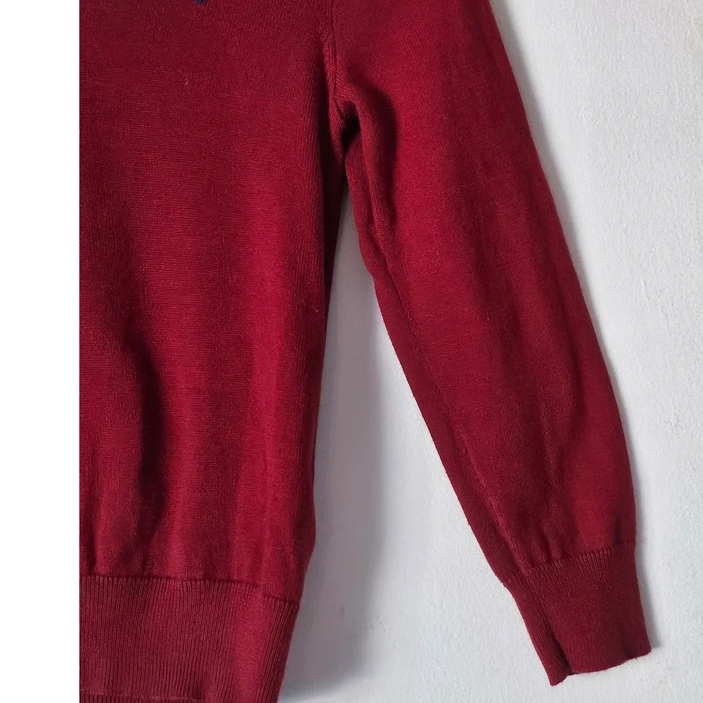 Polo Ralph Lauren Boys Red Cotton V-Neck Sweater Elbow Patches Size 7